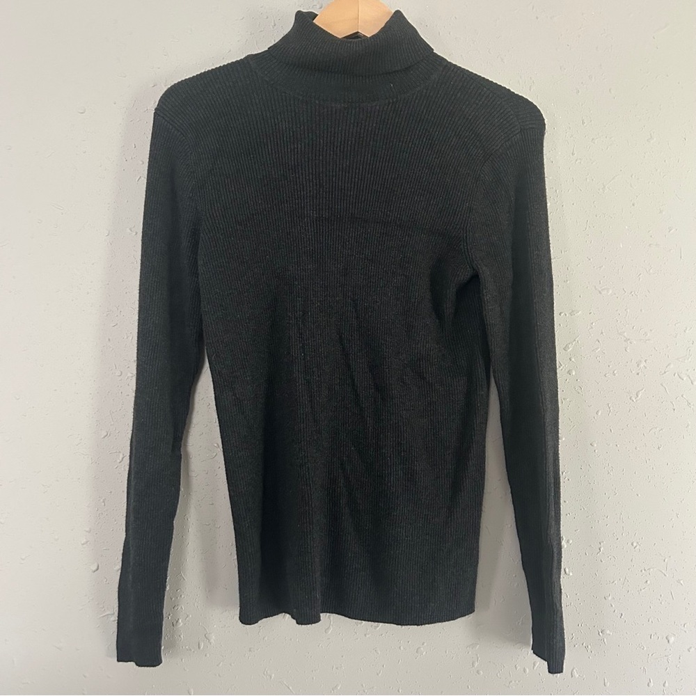 Express Charcoal Grey Ribbed Turtleneck Sweater Stretch Comfy Casual Neutral XL